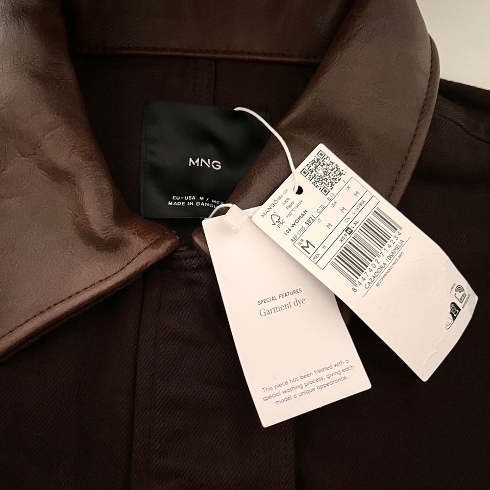 Mango Denim Parka with Faux-Leather Collar in Chocolate | Size M | NWT - Picture 8 of 8